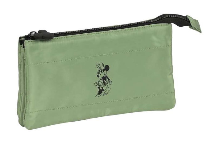 Safta Portatodo Triple Minnie Mouse Mint Shadow - Porte-tout triple 22x12x3 cm en tissu doux pour enfant de 3 ans, couleur vert militaire