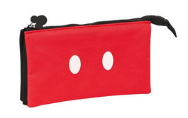Safta - Coffret triple organisateur Mickey Mouse "Mickey Mood" 22x12x3 cm en polyester 600D, rouge et noir, pour enfant 3 ans