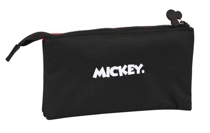 Safta - Coffret triple organisateur Mickey Mouse "Mickey Mood" 22x12x3 cm en polyester 600D, rouge et noir, pour enfant 3 ans
