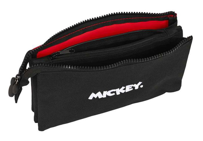 Safta - Coffret triple organisateur Mickey Mouse "Mickey Mood" 22x12x3 cm en polyester 600D, rouge et noir, pour enfant 3 ans