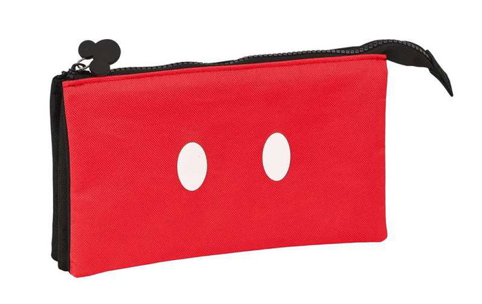 Safta - Coffret triple organisateur Mickey Mouse "Mickey Mood" 22x12x3 cm en polyester 600D, rouge et noir, pour enfant 3 ans