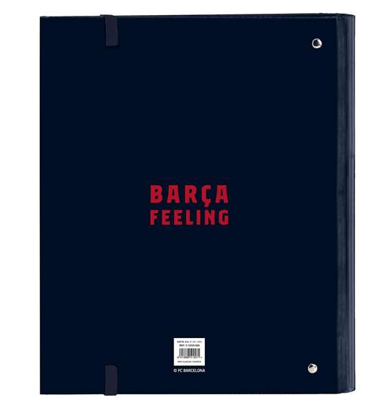 F.C. Barcelona Carpeta 4 anillos 35 mm con recambio corporativa 27x32x3.5, 600D polyester, azul marina, âge minimum 3 ans