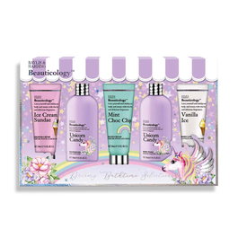 Baylis & Harding Beauticology Coffret Cadeau 5 Pièces Collection Unicorn - Gel Douche, Lait pour le Corps, Bougie Parfumée, Savon Mousse