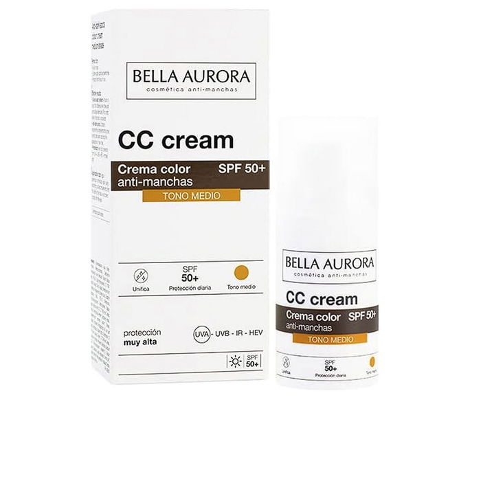 Bella Aurora CC CREAM anti-taches SPF50+ tono medio, crème perfectrice et protectrice pour un teint uniforme Bella Aurora CC CREAM anti-taches SPF50+ tono medio, crème perfectrice et protectrice pour un teint uniforme