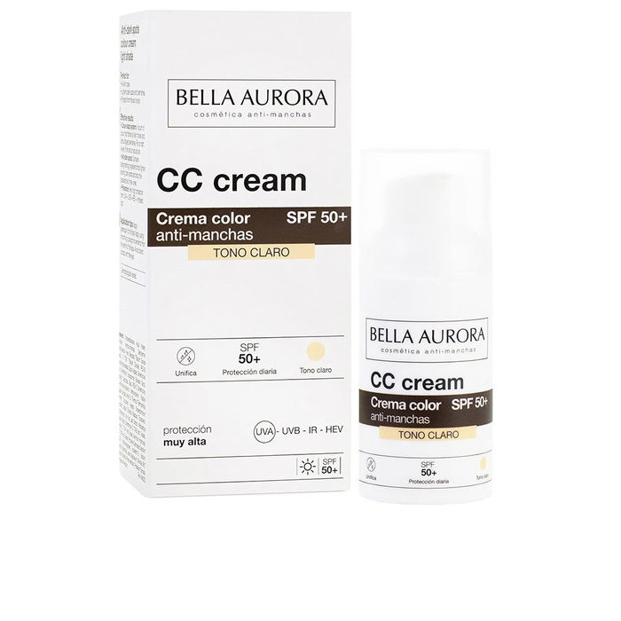 Bella Aurora CC Cream Anti-taches SPF50+ Teinte Claire Perfectrice Soin Coloré Protection UVA/UVB Bella Aurora CC Cream Anti-taches SPF50+ Teinte Claire Perfectrice Soin Coloré Protection UVA/UVB