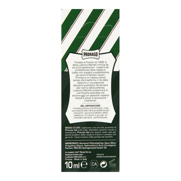 Proraso Gel Réparateur et Hémostatique 10 mL - Soin après rasage et épilation, sans parabènes, sans huiles minérales