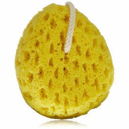 QVS Eponge de bain de luxe forme oeuf 14 cm, texture douce pour soin corporel, couleur jaune vif