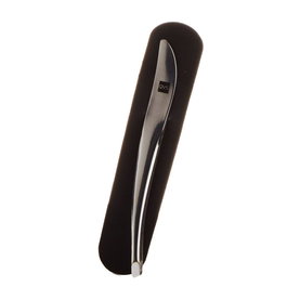QVS Pince à épiler pointe biseautée avec étui - Élimination précise des poils pour sourcils et visage, design ergonomique