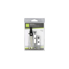 QVS Set de Manucure Essentiel 4 Pièces avec Coupe-Ongles, Lime et Pince à Épiler - Kit de Soin et Beauté à Domicile