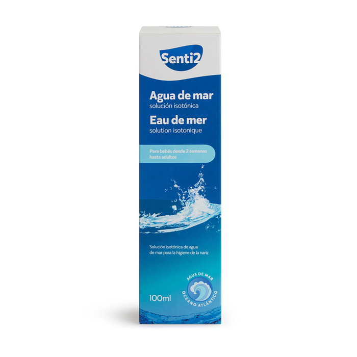 Senti2 Spray Nasal à l'eau de mer isotonique, Solution saline pour hygiène et nettoyage nasal quotidien, Lutte contre la congestion, 100 ml
