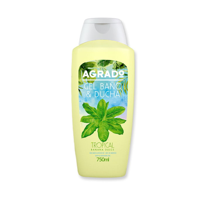 Agrado Gel Douche Corps et Cheveux Tropical 750 ml, au doux parfum de banane, formules hydratante et pH neutro, testé dermatologiquement Agrado Gel Douche Corps et Cheveux Tropical 750 ml, au doux parfum de banane, formules hydratante et pH neutro, testé dermatologiquement