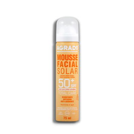 Agrado Mousse Solaire Visage SPF50+ 75 mL - Texture Crème, Protection UV et Lumière Bleue, Anti-Âge, Pour Peaux Sensibles, Résistante à l'Eau, Testée Dermatologiquement