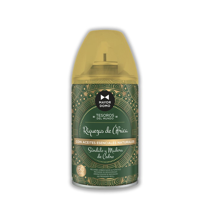 Agrado Recambio Ambientador Riquezas Africa - Recharge de Spray Parfumant à l'huile essentielle, Senteur Bois de Santal et Cèdre pour Diffuseur Automatique Agrado Recambio Ambientador Riquezas Africa - Recharge de Spray Parfumant à l'huile essentielle, Senteur Bois de Santal et Cèdre pour Diffuseur Automatique