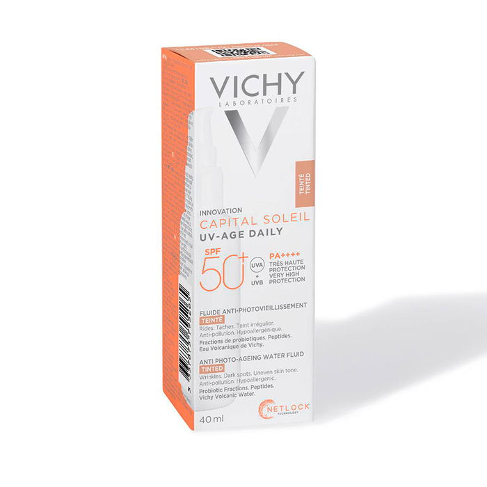 Vichy CAPITAL SOLEIL UV AGE Fluide Solaire Quotidien Teinte Claire SPF 50+ 40 ml - Protection Anti-Âge et Anti-Pollution pour Tous Types de Peaux