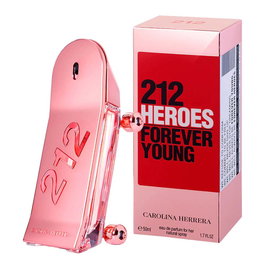 Carolina Herrera 212 Heroes For Her Eau de Parfum 50 mL, fragrance féminine aux notes de mandarine, framboise et jasmin, flacon skate en or rose