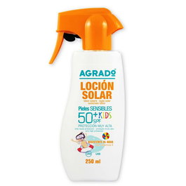 Agrado Lotion Solaire Enfants SPF50+ Format Pistola 250 ml, Très Haute Protection UVA/UVB, Résistante à l'Eau, Hypoallergénique