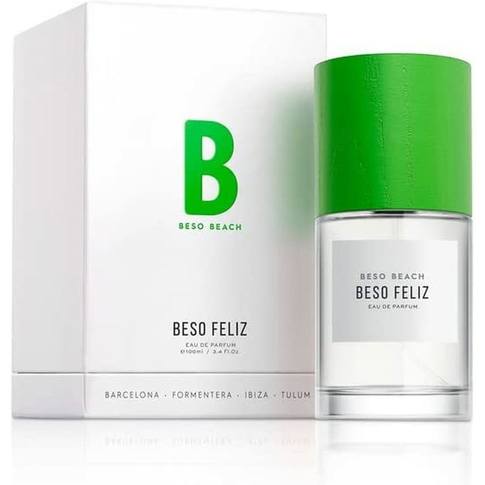 Beso Beach Parfum Eau de Parfum Beso Feliz 100 ml - Senteur Boisée et Balsamique, Notes de Cannabis