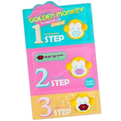 Holika Holika Kit 3 Étapes pour Lèvres Golden Monkey Glamo - Soin Hydratant et Brillant