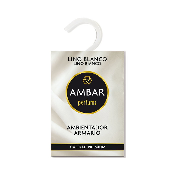 Ambar Ambientador de Armario Blanco Lino - Aroma a Lino Blanco, Duración +45 Días, Fragancia Premium con Notas de Ozono, Hojas Verdes y Cítricos Ambar Ambientador de Armario Blanco Lino - Aroma a Lino Blanco, Duración +45 Días, Fragancia Premium con Notas de Ozono, Hojas Verdes y Cítricos