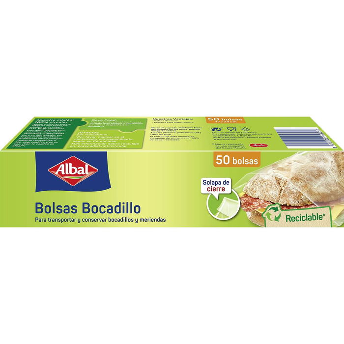 Albal Sacs à Sandwich avec Rabat de Fermeture, Idéaux pour Aliments et Goûters, 50 Unités
