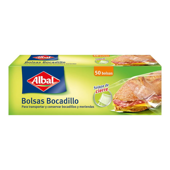 Albal Sacs à Sandwich avec Rabat de Fermeture, Idéaux pour Aliments et Goûters, 50 Unités Albal Sacs à Sandwich avec Rabat de Fermeture, Idéaux pour Aliments et Goûters, 50 Unités