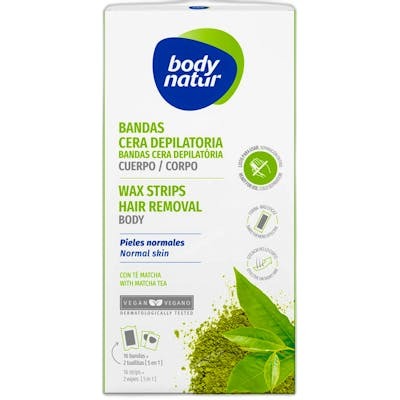 Body Natur Bandes de cire à épiler corps thé matcha 16 u Body Natur Bandes de cire à épiler corps thé matcha 16 u