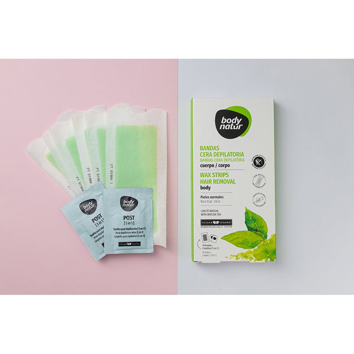 Body Natur Bandes à épiler corps Thé Matcha 16 unités pour peaux normales et sèches Body Natur Bandes à épiler corps Thé Matcha 16 unités pour peaux normales et sèches