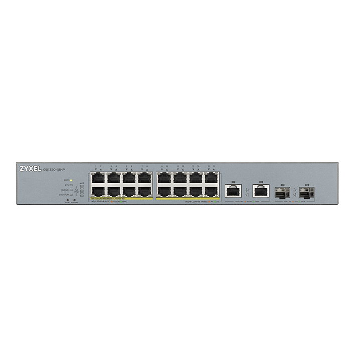 Zyxel GS1350-18HP-EU0101F Switch 16 ports Gigabit PoE+ 250W, 2 ports SFP, gestion, rackable Zyxel GS1350-18HP-EU0101F Switch 16 ports Gigabit PoE+ 250W, 2 ports SFP, gestion, rackable