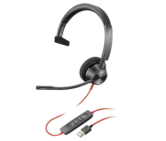 Poly Casque téléphonique de bureau USB-A Blackwire 5220 ou 5210 avec connexion 3.5 mm - Noir - Réponse 20 Hz - 20 kHz, stéréo ou mono