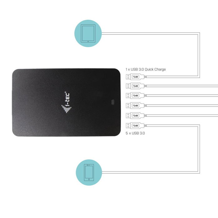 i-tec Chargeur USB Smart Charger 52 W 6 Ports USB-A avec Quick Charge 3.0 - Noir