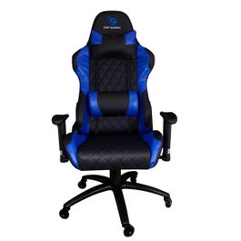 Coolbox Deepcommand II Fauteuil Gaming en Similicuir avec Coussin Lombaire et Cervical, Mécanisme Inclinable 90°-180°, Roues Silicone, Couleur Bleu/Noir