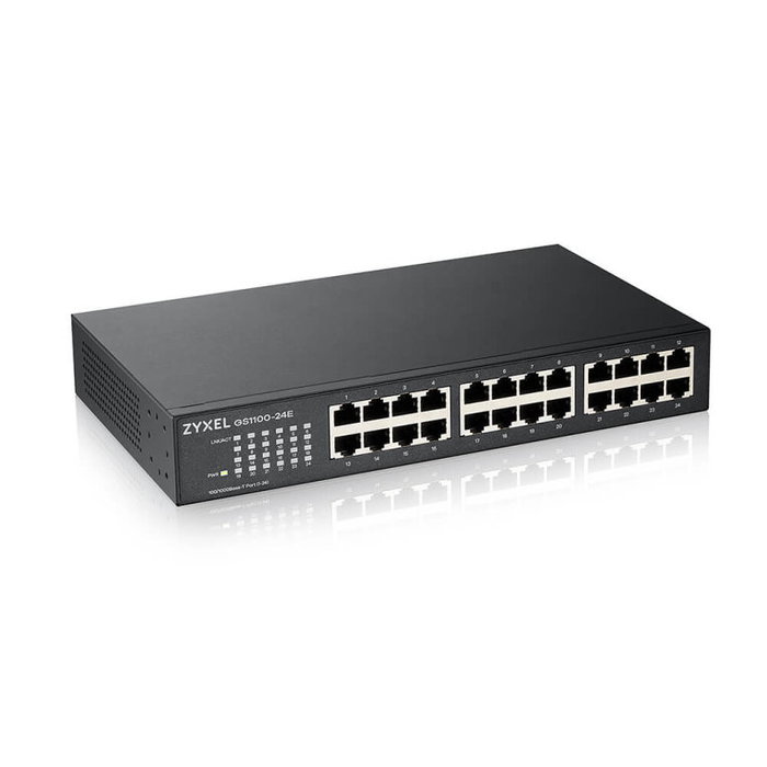 Zyxel GS1100-24E Switch Gigabit Ethernet non administré 24 ports, montage rack/mural, noir Zyxel GS1100-24E Switch Gigabit Ethernet non administré 24 ports, montage rack/mural, noir