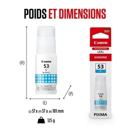 Canon GI-53C Cartouche d'encre Cyan 60 ml - Compatible PIXMA G650, G550 - Bouteille de rechange pour impressions photo et documents