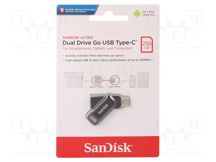 SanDisk Ultra Dual Drive Go 256 Go USB Type-C/Type-A Noir