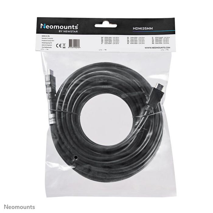 Neomounts HDMI35MM - Câble HDMI 1.4 Haute Vitesse 10 mètres Noir - Connecteurs Mâle Standard - Compatible 4K, 1080p, Blu-Ray, TV HD, Home Cinéma