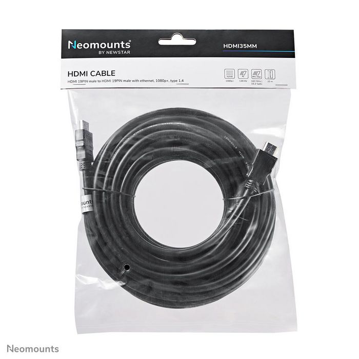Neomounts HDMI35MM - Câble HDMI 1.4 Haute Vitesse 10 mètres Noir - Connecteurs Mâle Standard - Compatible 4K, 1080p, Blu-Ray, TV HD, Home Cinéma