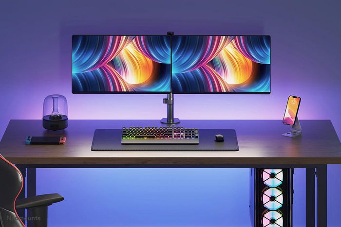 Neomounts Support de Bureau Double FPMA-D550DBLACK - Support Inclinable, Pivotant et Rotatif pour 2 Écrans jusqu'à 32" (VESA 75x75/100x100 mm)