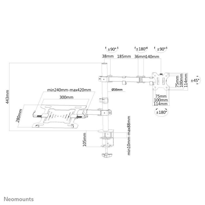 Neomounts FPMA-D550NOTEBOOK Support de bureau avec inclinaison, rotation et pivot pour écrans jusqu'à 32'' et notebooks jusqu'à 15,6''