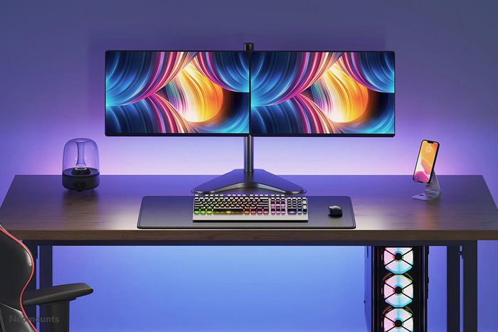 Neomounts Support de Bureau Double FPMA-D550DDBLACK pour 2 Écrans - Montage Inclinable Pivotant Rotatif jusqu'à 32", VESA 100x100, Charge 8 kg, Gestion Câbles