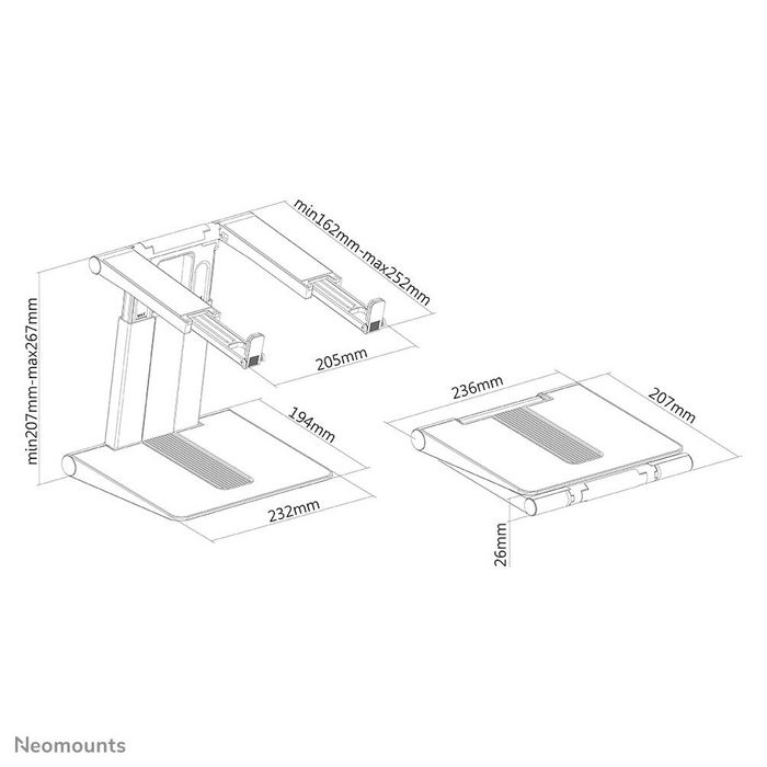 Neomounts NSLS200 - Support pliable et réglable pour ordinateur portable universel 10" à 17" (jusqu'à 5 kg) - Argent/Noir