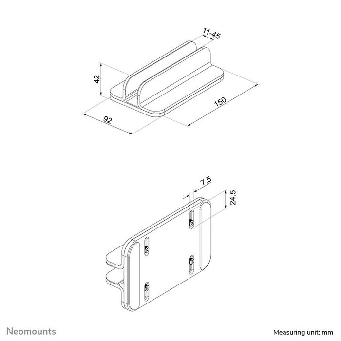 Neomounts NSLS300 Support vertical universel pour ordinateur portable 11 à 17 pouces en aluminium argent - Économiseur d'espace bureau