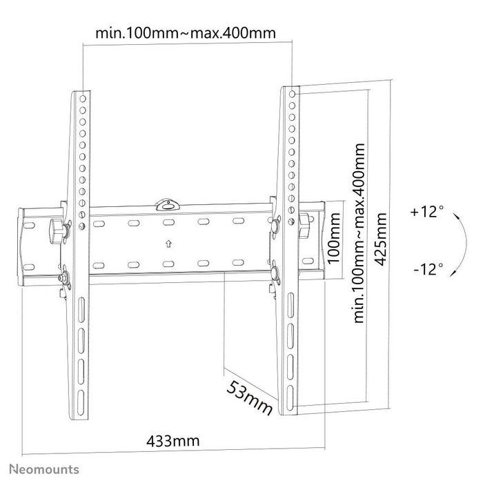 Neomounts Support Mural Inclinable FPMA-W350BLACK pour Téléviseur jusqu'à 55", Compatible VESA 200x200-400x400, Noir