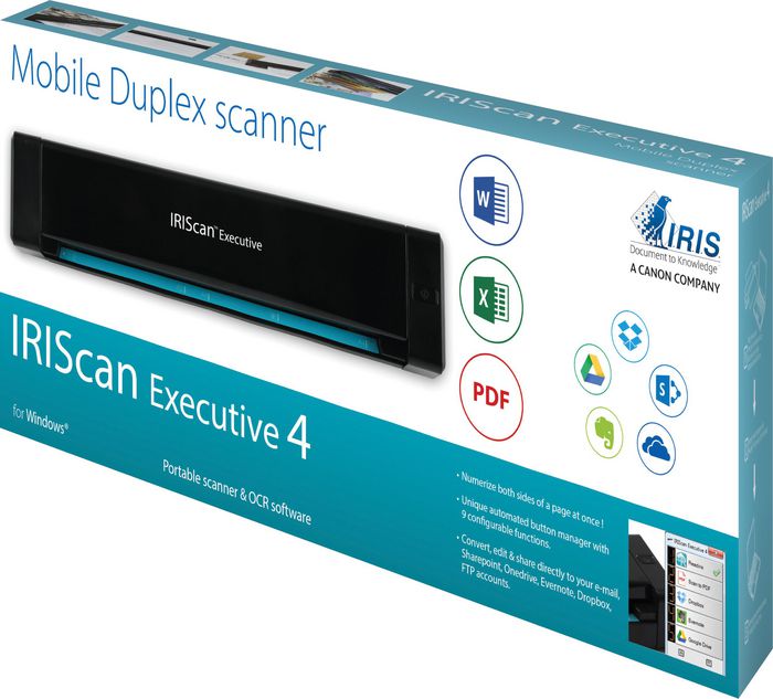 IRIScan Executive 4 - Scanner mobile professionnel recto verso, 8 ppm, 1200 dpi, avec logiciels OCR et gestion de cartes de visite, USB