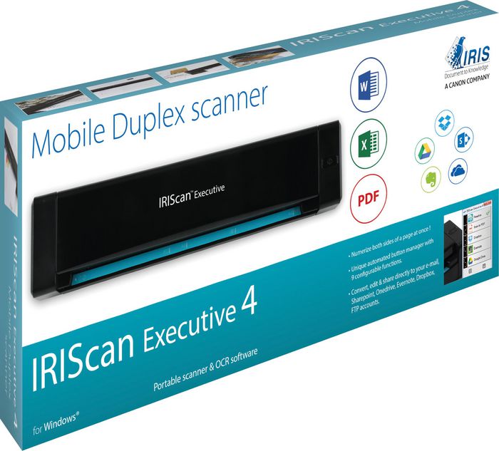 IRIScan Executive 4 - Scanner mobile professionnel recto verso, 8 ppm, 1200 dpi, avec logiciels OCR et gestion de cartes de visite, USB