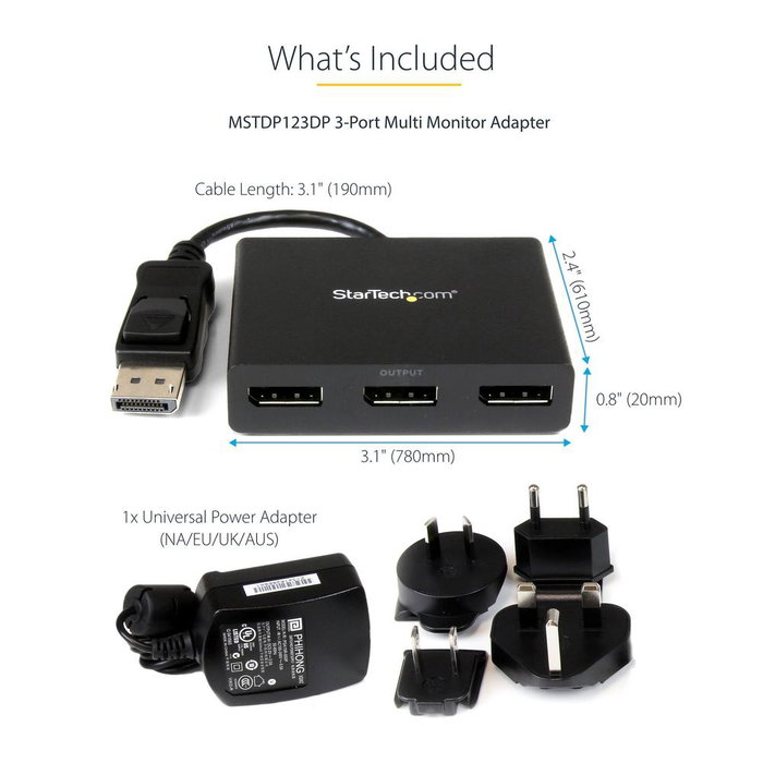 Startechcom MST14DP123DP Hub DisplayPort 1.4 3 Ports MST Multi-Écran 4K Windows