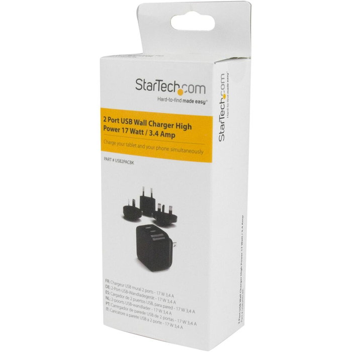 Chargeur mural Startech USB2PACBK Noir