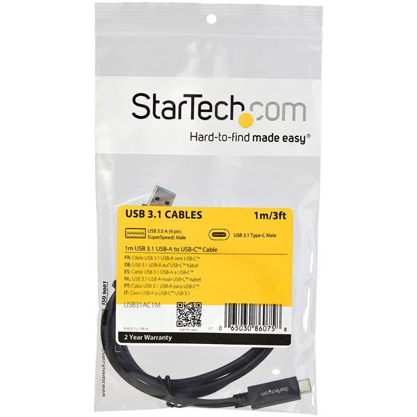 StarTech.com USB-A vers USB-C 3.2 Gen 2 Câble Charge et Synchro 10 Gbps 1 m Noir