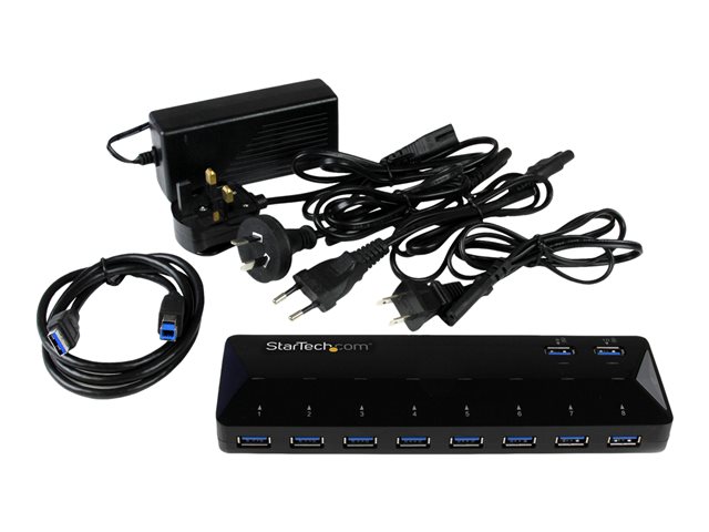 Startechcom Hub USB 3.0 10 Ports avec Charge et Partage de Périphériques, Concentrateur 10 en 1