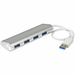 Startechcom Hub USB 3.0 portable 4 ports Type-A blanc et argent