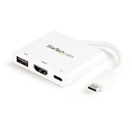 Startechcom Adaptateur multipuports USB-C HDMI 4K, USB 3.0 et Power Delivery 60W - Blanc
